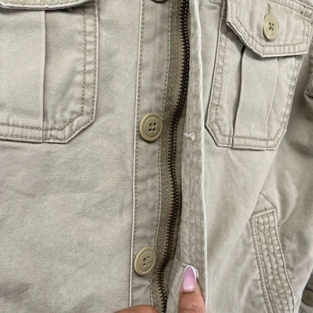 GAP Kids Boy’s Khaki Beige Embroidered Utility Cotton Full Zip Hooded Jacket 8